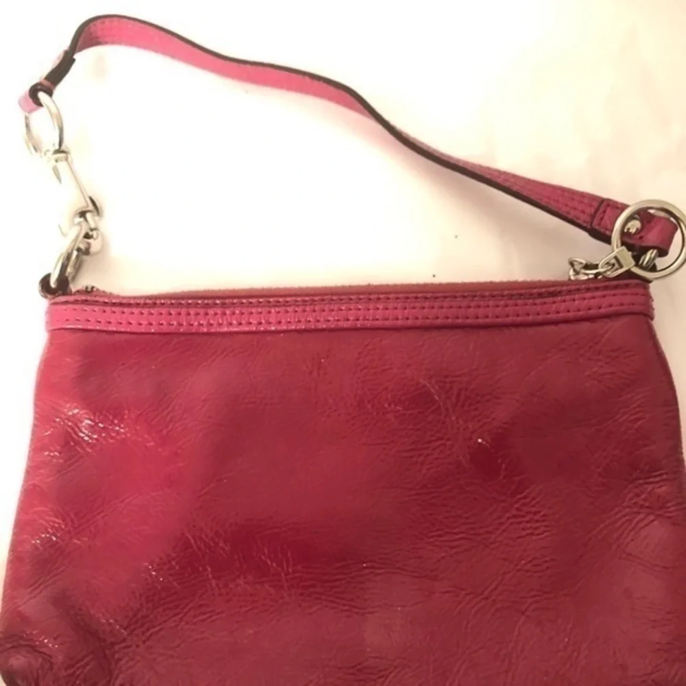 Coach pink patent leather poppy mini bag wristlet